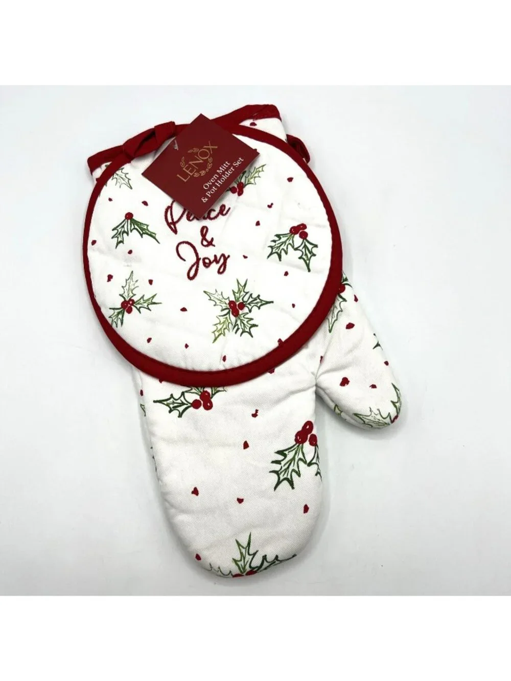 Lenox Bayberry Peace & Joy Oven Mitt Potholder Set Christmas Holiday NWT